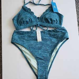 Cupshe Teal Leaf Pattern Bikini